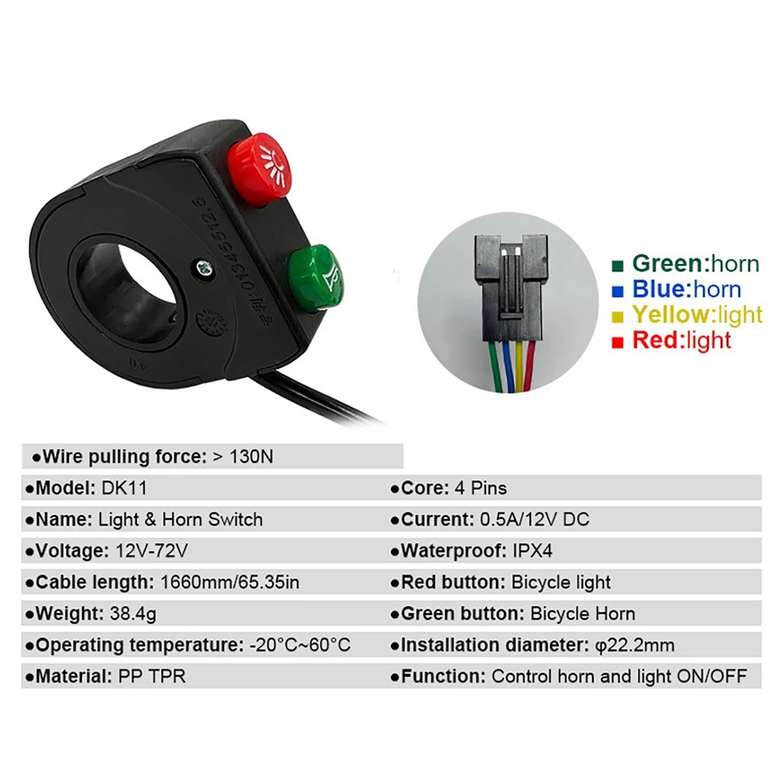 

A51Q-комплект передних и задних фонарей для электрического велосипеда, 12-72 В, фара для электровелосипеда, комплект соединительных проводов для задних фонарей, аксессуары для велоспорта и электронного велосипеда