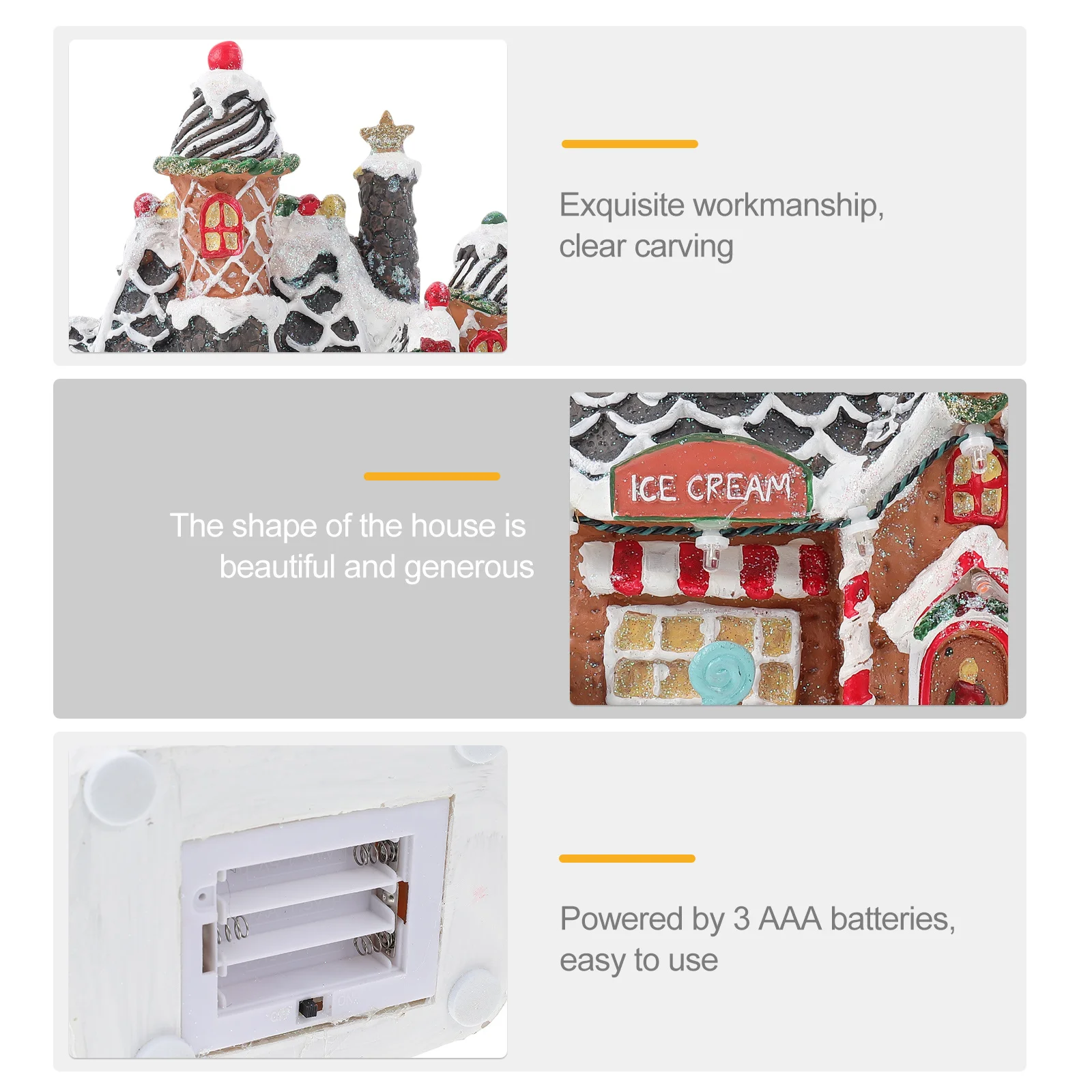 

1pc Luminous Gingerbread House Christmas Resin Decor Snow House Adorn Xmas Desktop Ornament Home Holiday Gift Decor