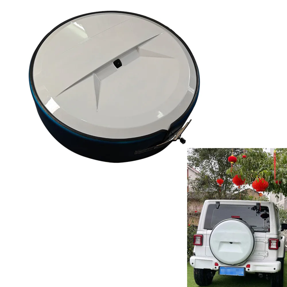 Spare Tire Cover with Camera Hole ABS + Steel, Hard Covers for Jeep Wrangler JL 2018 + Models, Spare Wheel Protector White J9055