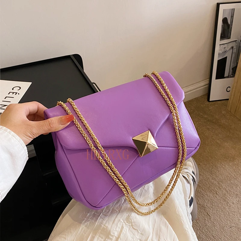 Luxury Purple Women\'s Single Shoulder Bag Pu Leather Ladies Bag Femme Designer Handbag Purse Flap Messenger Bag Brand Sac A Main