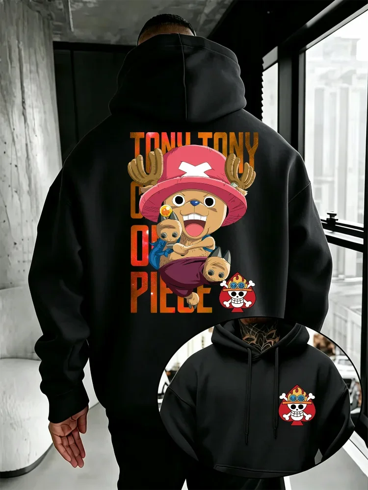 One Piece Chopper Hoodie,Drawstring Hooded Sweatshirt Tony Tony Chopper Graphic Front Back Print Anime Streetwear Pullover Top
