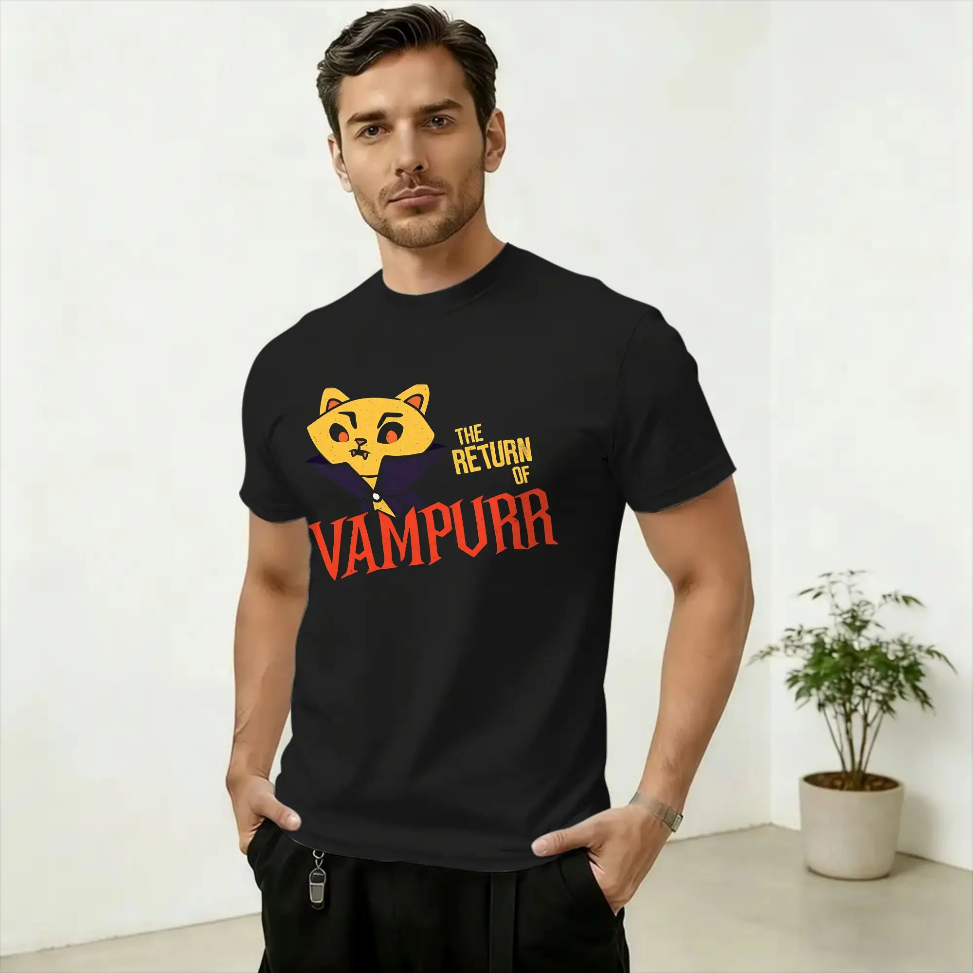 The Return of Vampurr T Shirts Men's  Cotton Vintage T-Shirt Crewneck Funny Cat Tees Short Sleeve Clothing New Arrival