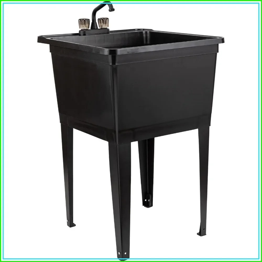 21 Gal Utility Sink, Freestanding Plastic Laundry Tub w/ , Adjus Legs