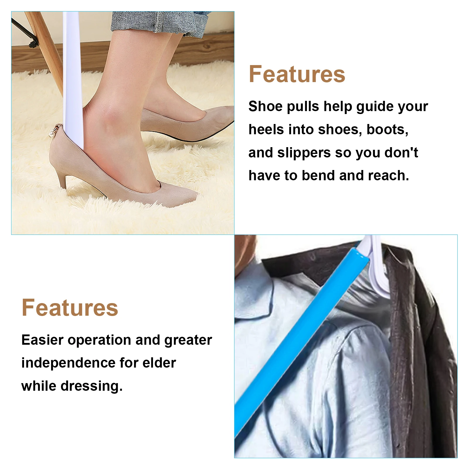 

Lightweight Durable Dressing Stick Handicapped Two-in-One Shoe Lifter Convenient ABS Dressing Aid Helper for Elderly Disabled