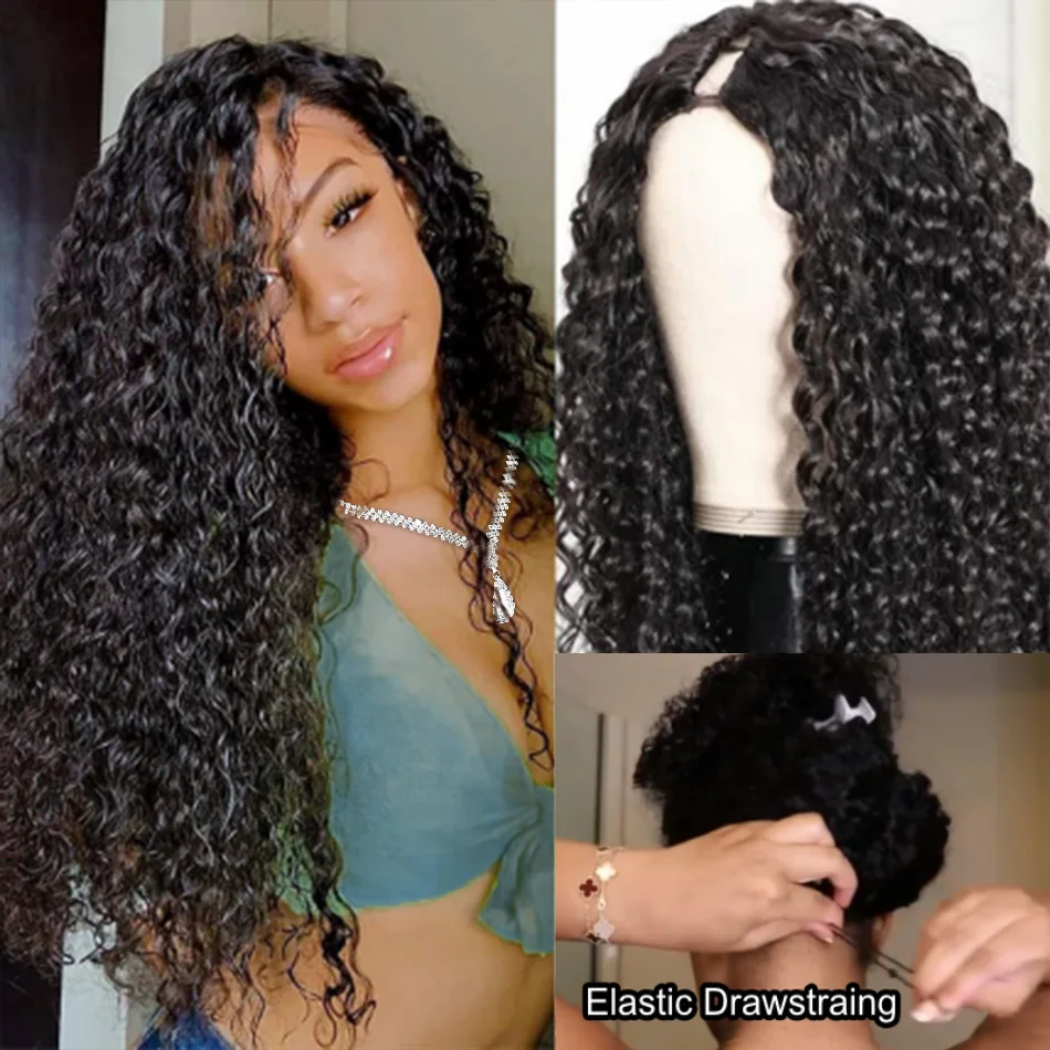 Curly V Part Wig Human Hair No Leave Out Upgrade U Part Wigs Glueless 30 Inch Natural Color Deep Wave Human Hair Wig For Women