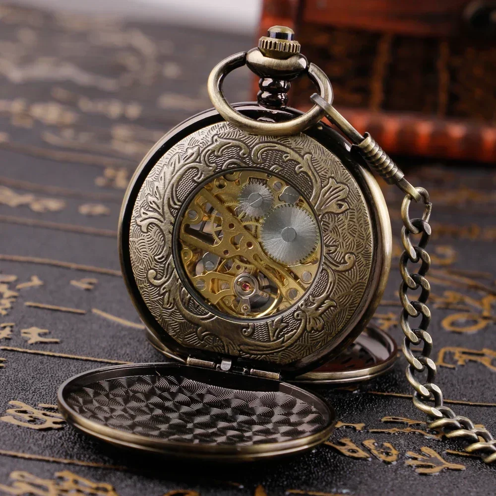 Luxury Vintage Steampunk Mechanical นาฬิกาพ็อกเก็ตนาฬิกา Hand Winding กระเป๋าจี้นาฬิกาตัวเลขโรมัน Dial คู่มือนาฬิกา