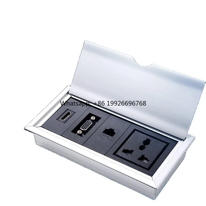 

Office Desk Aluminum Alloy Hidden Multimedia Desktop Socket Embedded Office Desk Flip Cover Grommet Wire Box Power Data Outlet
