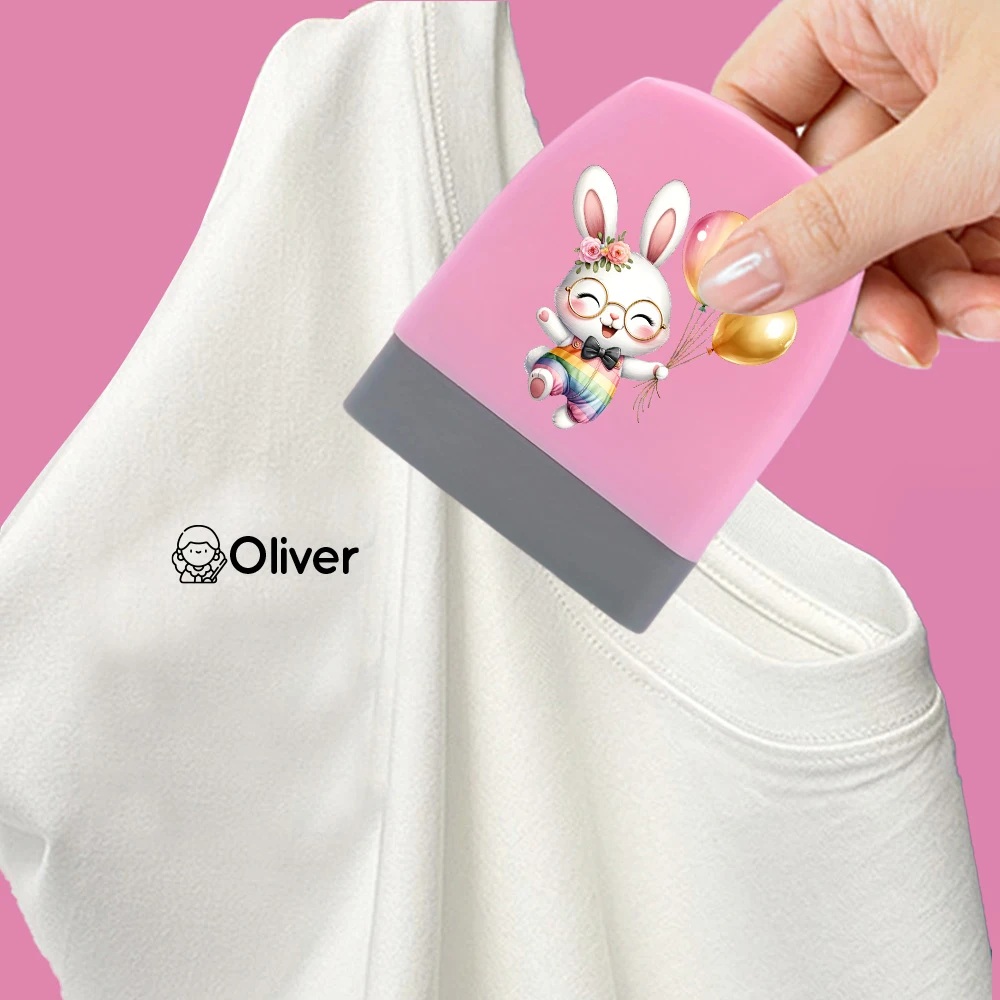 Cartoon Rabbit Customized Name Stamps for Kids,Personalized Waterproof Stamp for Clothing Name Seal for Student&Child