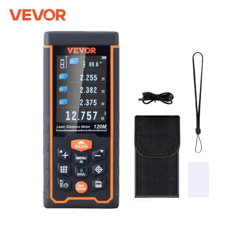 VEVOR Laser Measure 400 ft ±1/16'' Accuracy Laser Distance Measure Laser Meter Pythagorean Mode Measure Distance Area and Volume