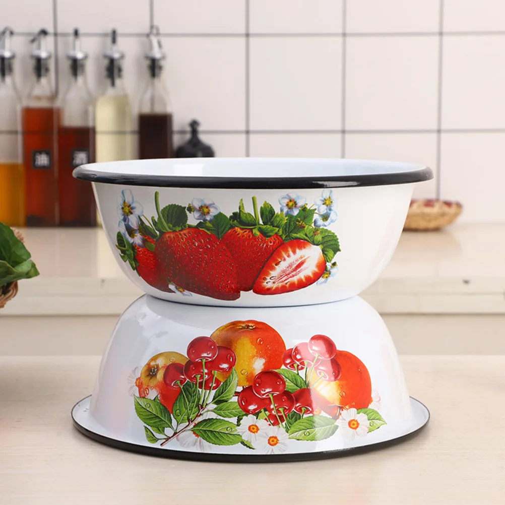 

Retro Enamel Stuffing Basin Multi-Function Salad Bowl Smooth Edge Design Ideal for Family Party Serving Decorative Kitchen
