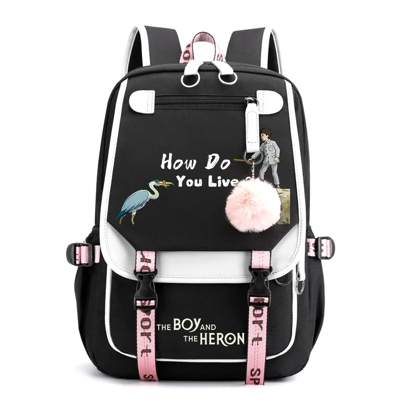 

What Kind of Life Do You Want to Live Herons and Teenagers Character Printing Backpack Student Schoolbag Canvas Bag