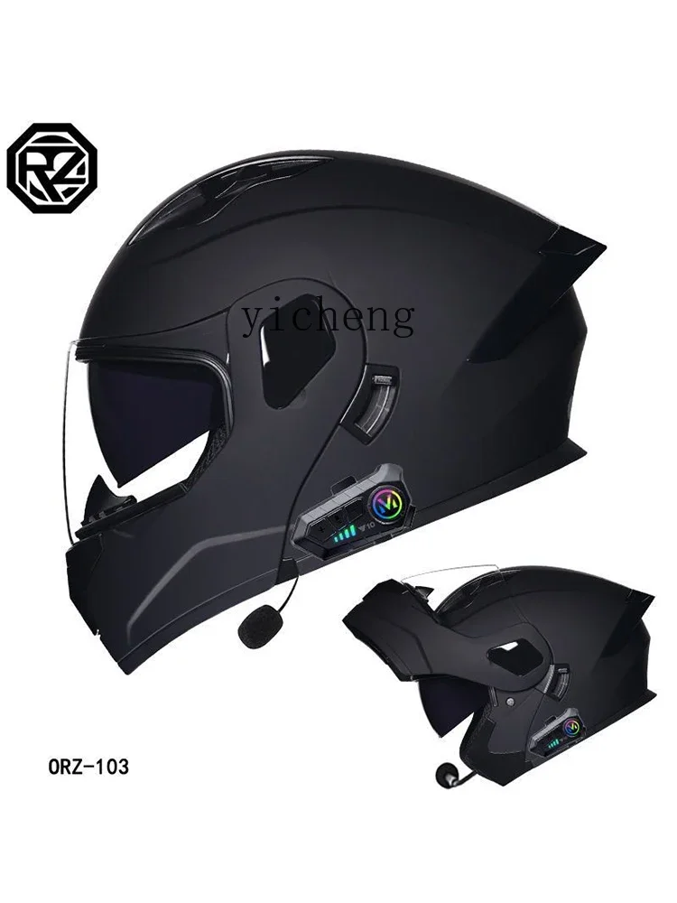 Xl Motorcycle Modular Helmet Double Lens Helmet Men and Women plus Bluetooth Full Face Helmet Four Seasons Tail