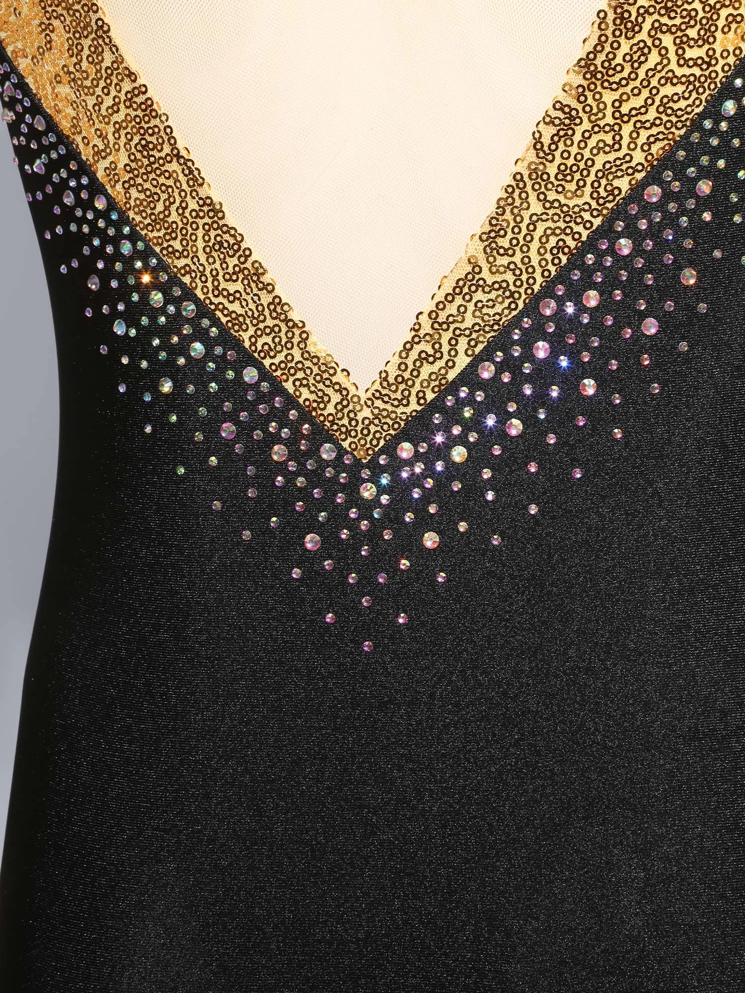Justaucorps de danse en maille transparente pour femmes, paillettes brillantes, manches longues, bloc de couleur, body de gymnastique pour spectacle de danse de patinage de Ballet