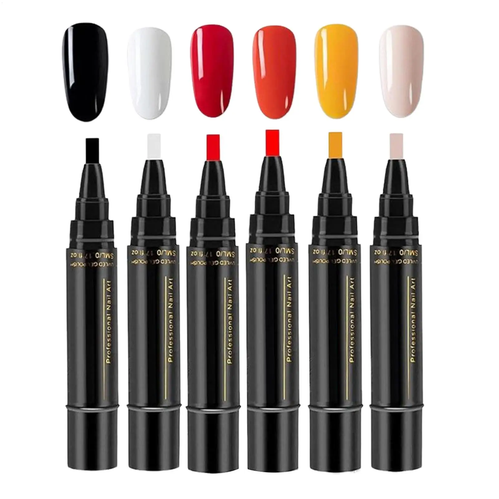 6pc Pure Color Gel Nail Polishs Pen Nail Varnish Pens Quick-Dry Long-Lasting Graffiti Painting Brush DIY Nail Creation Nail Arts