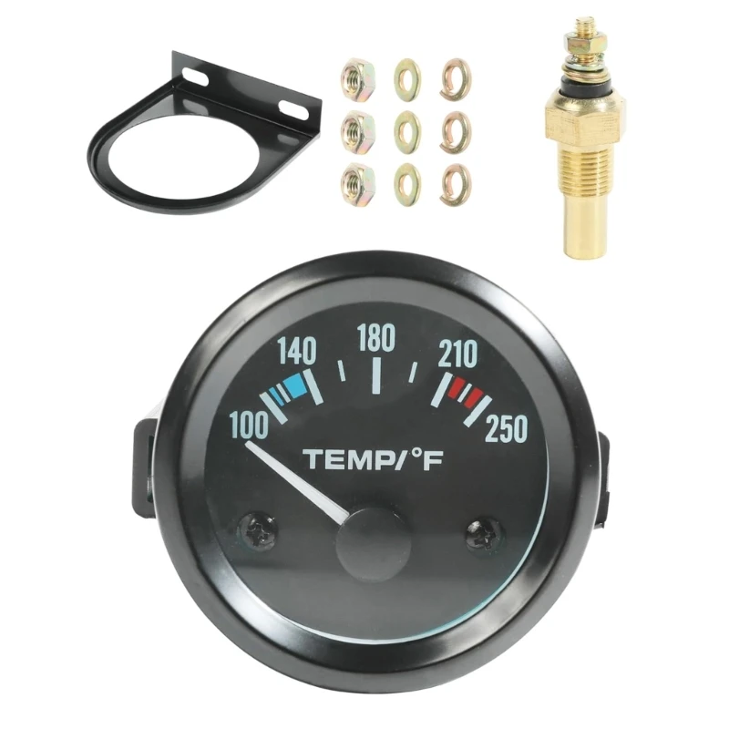 H3CE LED Backlit Automotive Engine Temperature Meter 2 Inch Shockproof Gauge 100-250℃ Scale Marine Grade DC12V Monitoring
