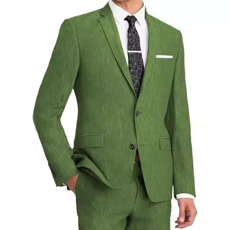 

Men 2pcs/set Linen Suits Slim Fit 2 Buttons Blazer Formal Business Jackets Suit Vest for Groomsman Wedding Prom Dinner Waistcoat