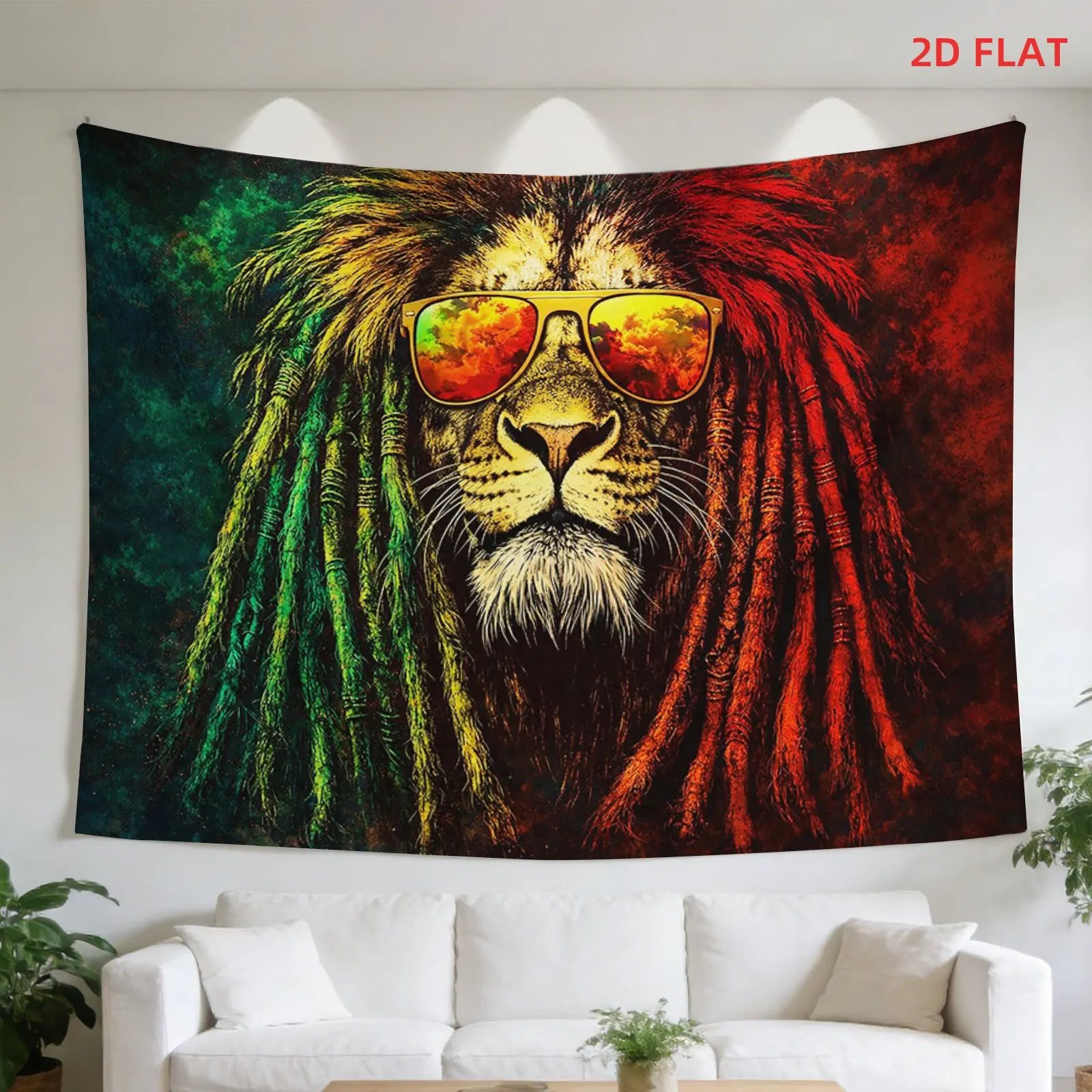 Rasta Lion Dreadlocks Sunglasses Tapestry, Reggae Music Art Wall Hanging, Cool Decor for Bedroom Living Room Dorm Background