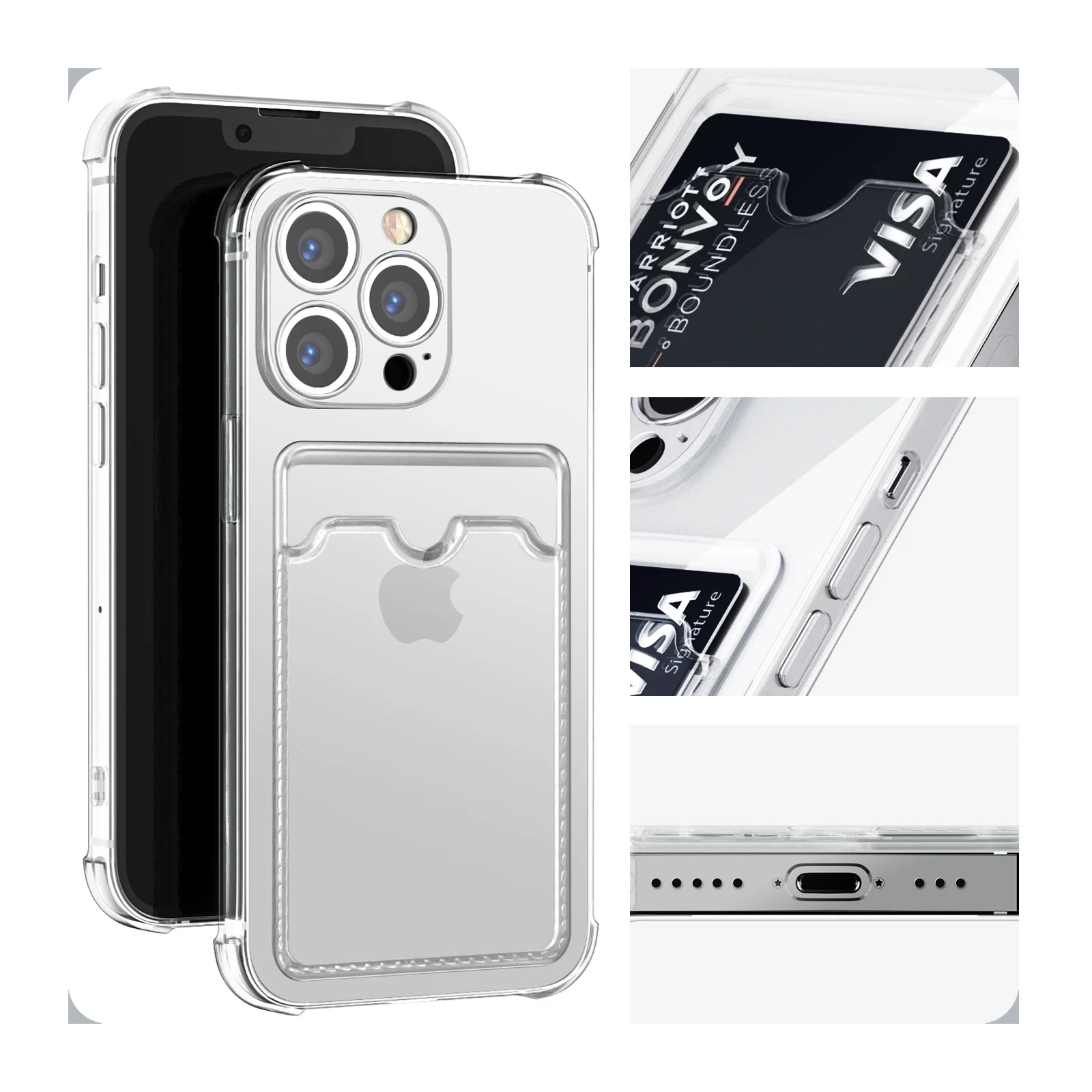 Wallet Card Holder Clear Soft Cases For Infinix Tecno Spark Go 10 20C Smart 7 8 Note 40 Pro Hot 30i Transparent Card Slots Cover