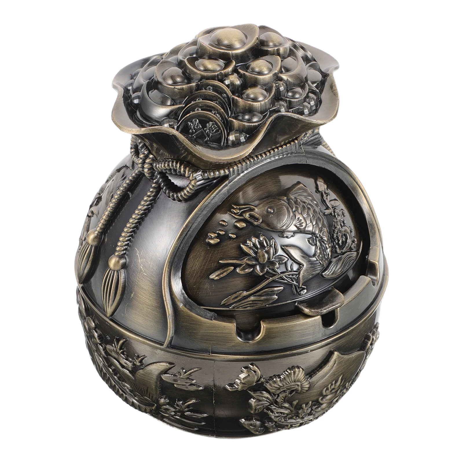 

Vintage Zinc Alloy Ashtray With Lid Windproof Portable Metal Decorative Smoking Tray For Outdoor Balcony Patio Home