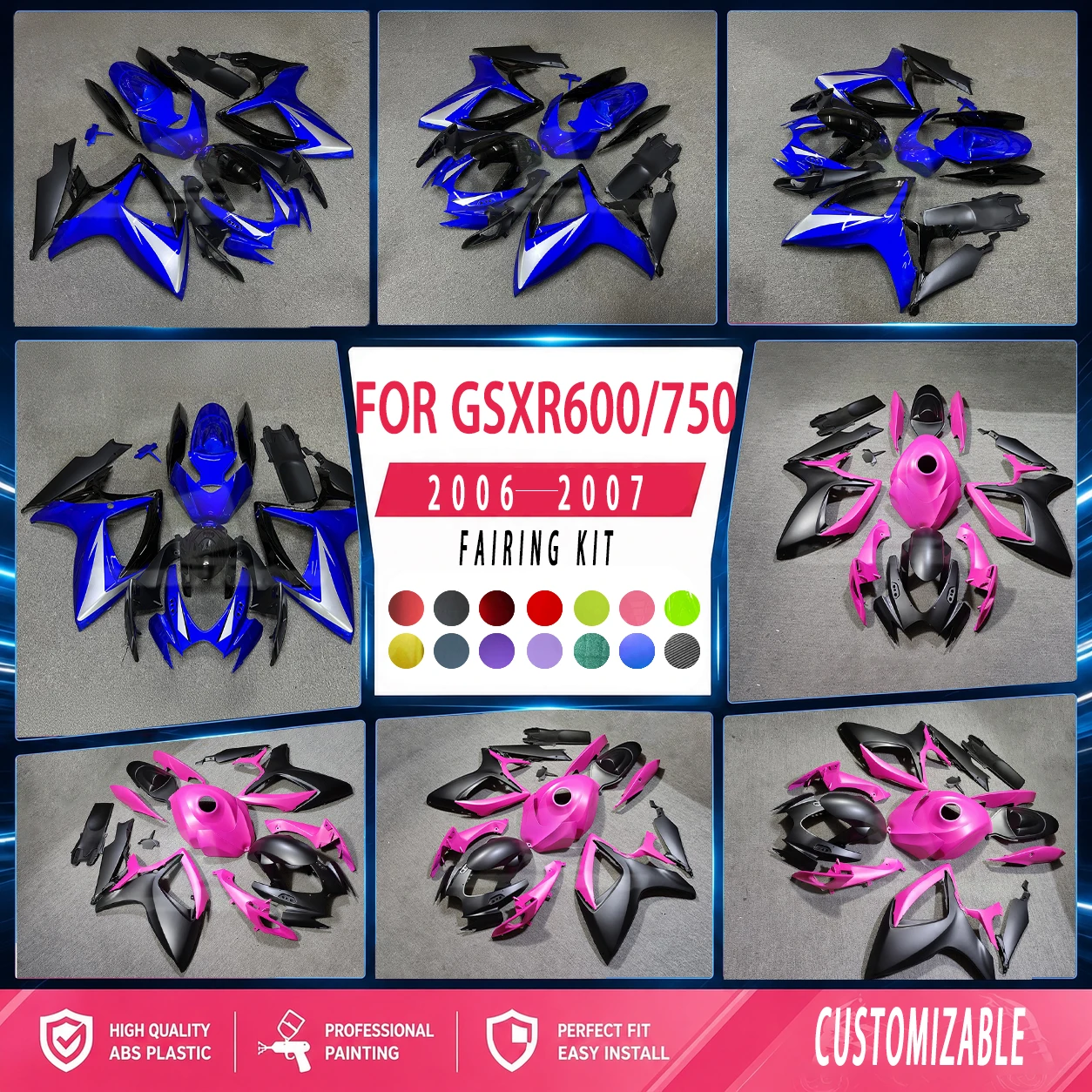 Cool Fairings GSXR600 750 2006 2007 Motorcycle ABS Injection Kit Body Work Fairing Fit for 06 07 GSXR750 600