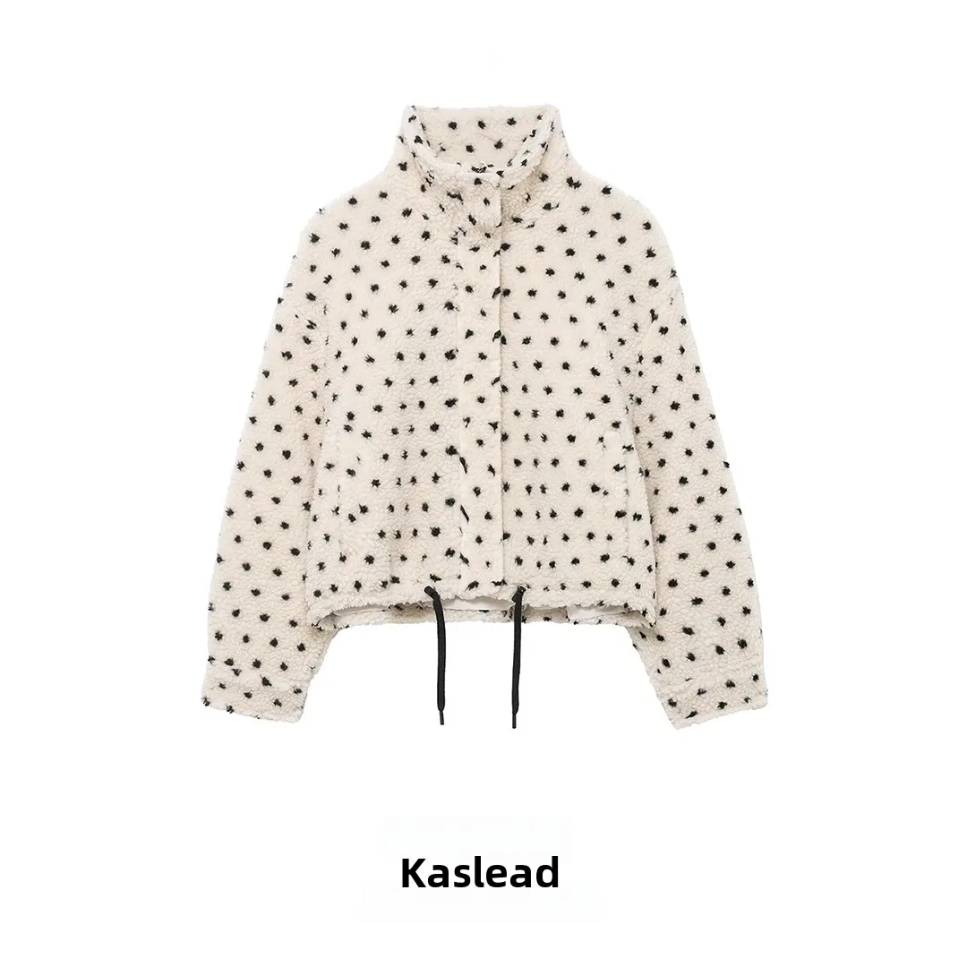 

KASLEAD Faionable Polka Dot Fce Jaet Women's Outerwear 43493 064 Long Sve Zipper Closure Polyester Fiber