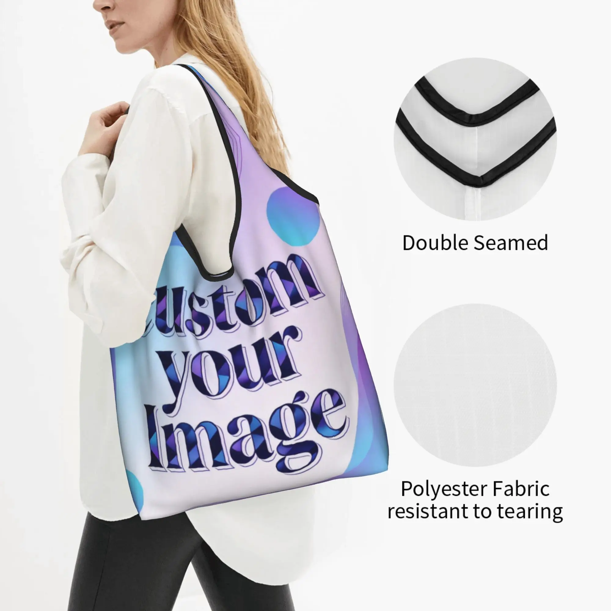 Custom Your Photo Logo Text Shopping Bag Fashion Shopper Shoulder Tote Bags Big Capacity Portable Personalized Image Handbag