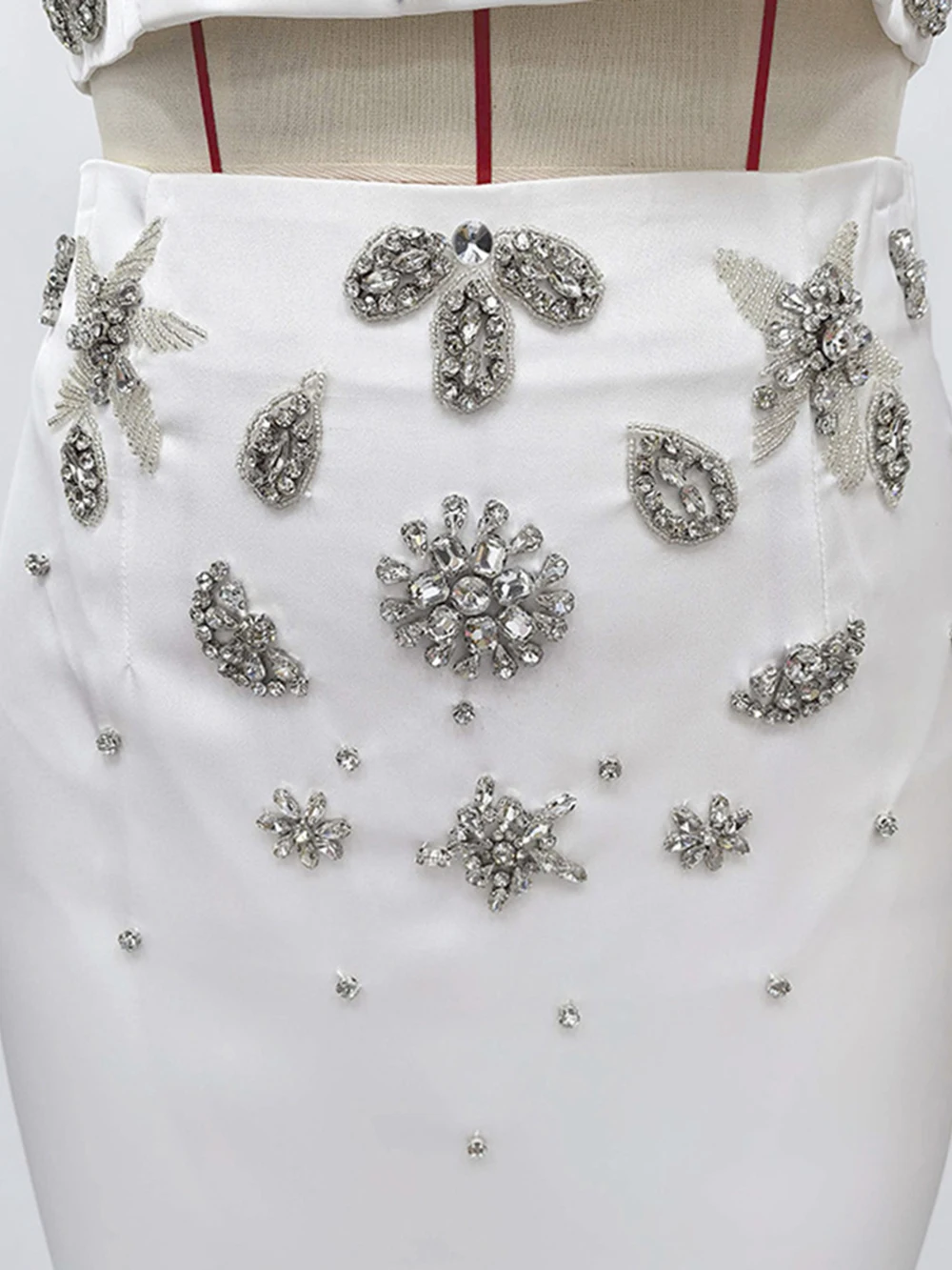 Modphy – jupe sirène de luxe blanche en diamant, ensemble deux pièces, robes formelles élégantes pour femmes, haut court sans manches + jupe longue