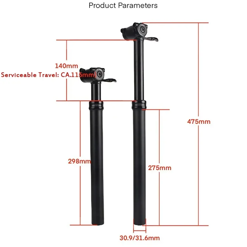 RIRO Bicycle Air Lift Seat Tube 31.6mm MTB Suspension Seatpost Adjustment Mountain Bike Telescopic Shock Absorber Seat Post 30.9