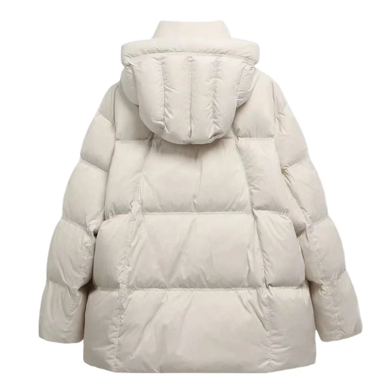 Puff para baixo jaqueta de inverno feminina acolchoada novo outerwear com capuz versátil solto estofamento engrossado pato branco para baixo casaco