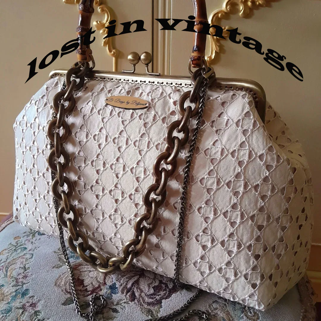 Lost in Vintage Lace Bamboo Soft Fabric  Handle Large Capacity Totee Bag Ball Kiss Metal Bags Evening Clutch 35x22x15cm
