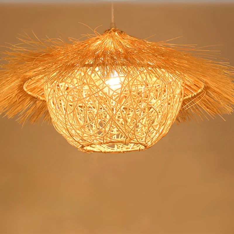 Hot Sale Bamboo Pendant Lamp Restaurant Bamboo Vine Lampshade Chandeliers Pendant Lights HandmadeNatural Rattan Wicker E27 LED