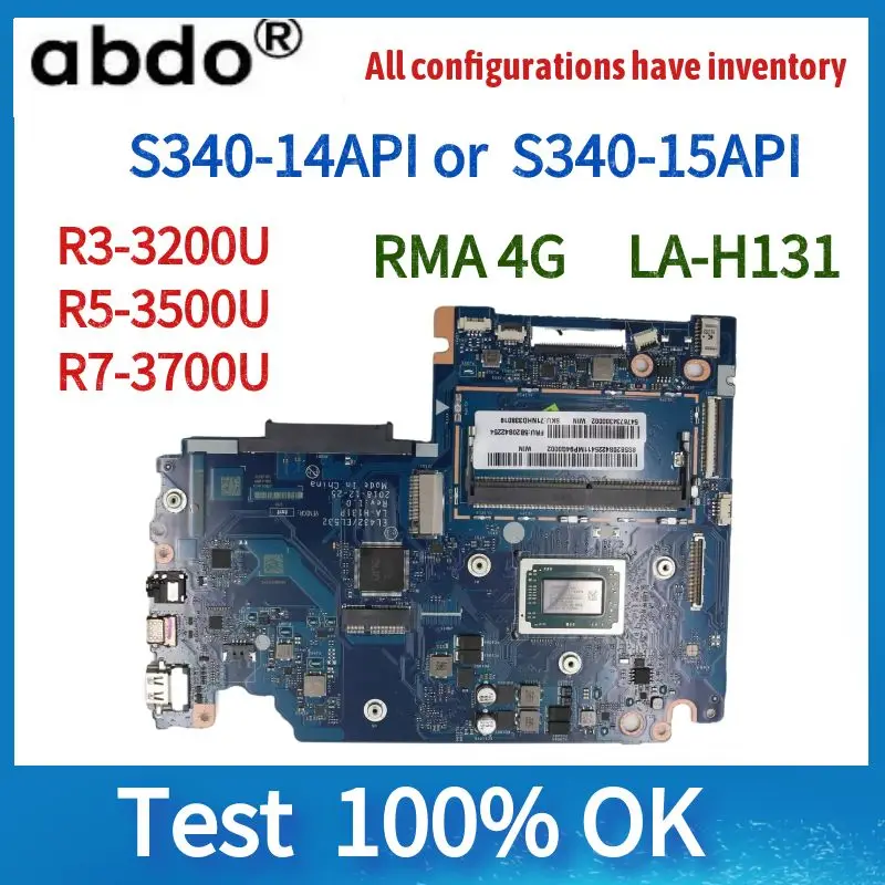 For Lenovo Ideapad S340-14API S340-15API Laptop Motherboard.Abdo LA-H131P Motherboard.With R3 R5 R7 AMD CPU.4GB-RAM.100% test