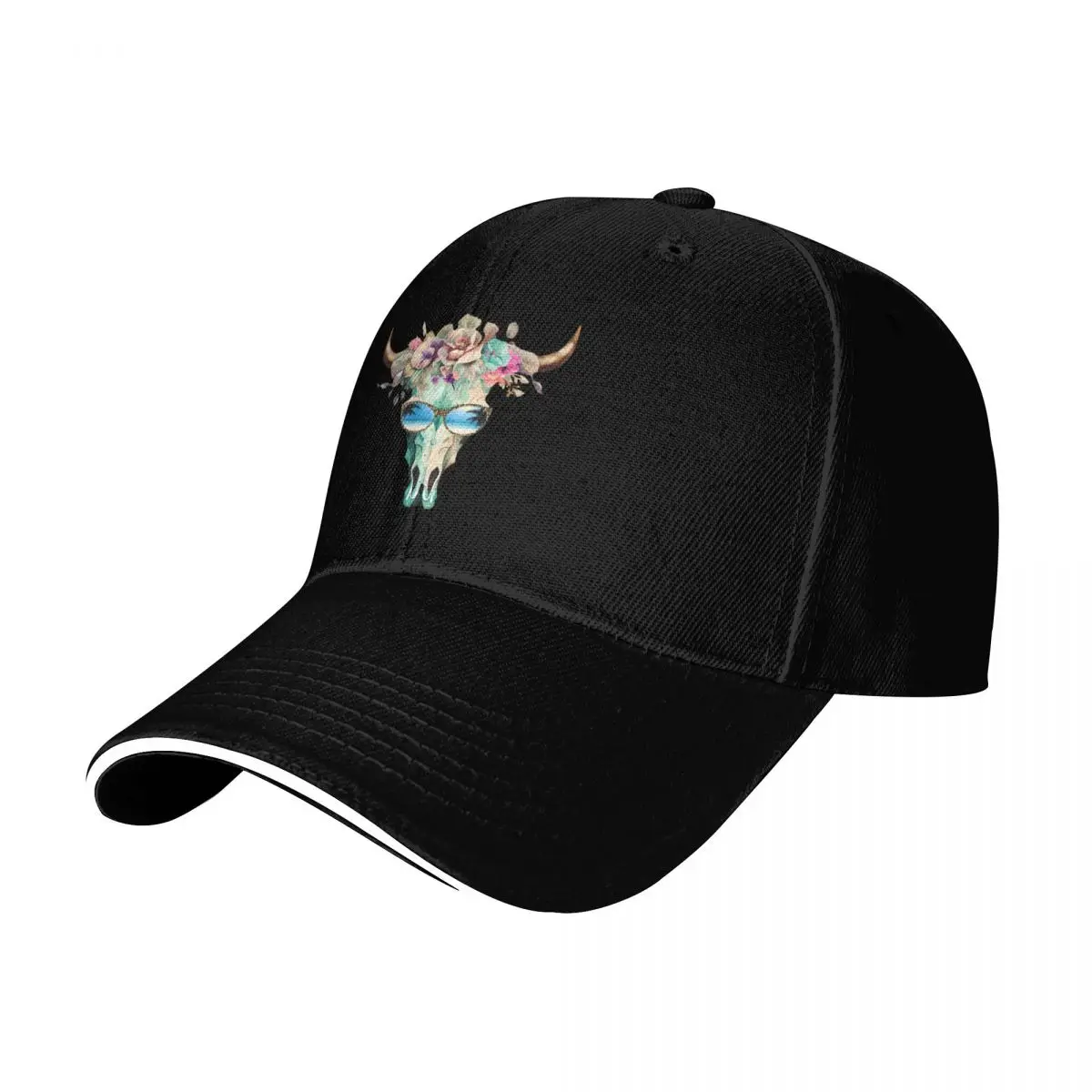 

Cow skull with sunglasses at the beach Baseball Cap Fashion Beach hiking hat Luxury Brand Trucker Hat Women Hats Men's