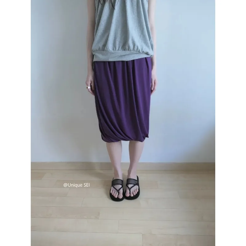 High Streetwear Pleated Fashion All-match A-line Skirt Women 2026 Summer New Korean Solid Color Casual Soft Knee Length Skirt