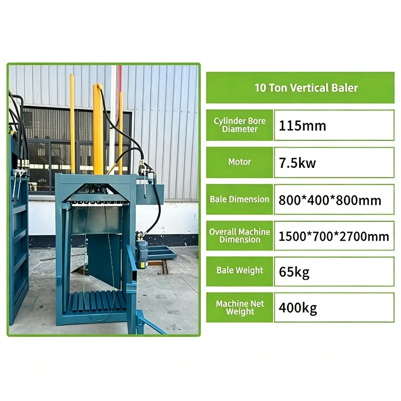 Carton Baler Machine Vertical Hydraulic Baler for Cardboard Packaging Waste Compression with 10T Press Capacity System