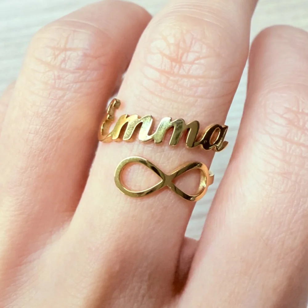 แหวนปรับขนาดได้ สแตนเลส สลักชื่อส่วนตัว แหวนอินฟินิตี้ สำหรับผู้หญิง ผู้ชาย งานแต่งงาน งานปาร์ตี้