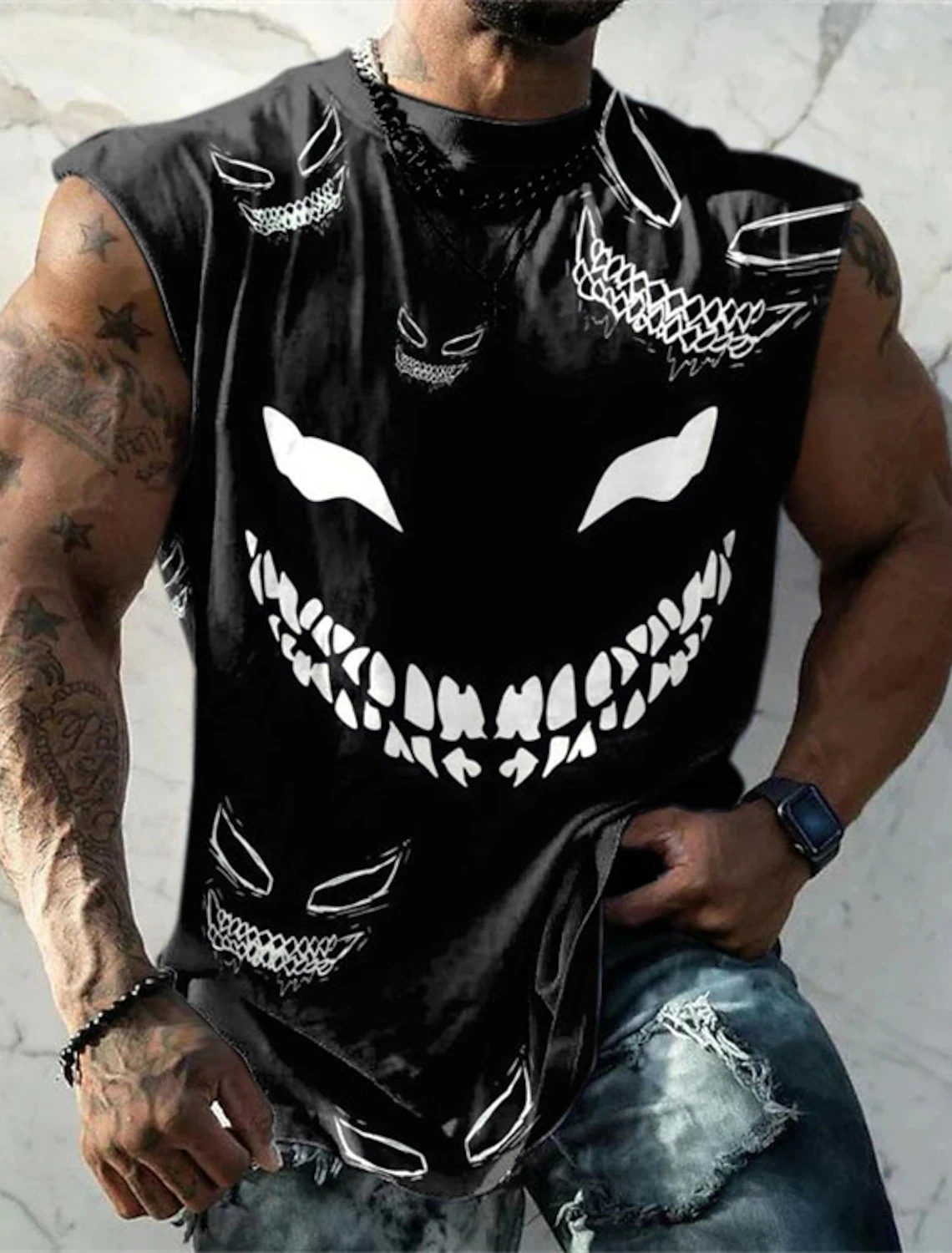 

Sports Vest Mens Loose Trendy Fitness Sleeveless Bottom Shirt Retro Oversized Round Neck Short Sleeve T Shirt 2Xs-6Xl Tank Top