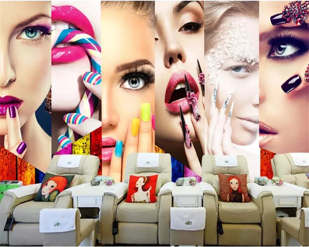 

Custom wallpaper 3d mural retro make-up tooling wall Fashionable clothing beauty salon decoration painting Hair and nail murals