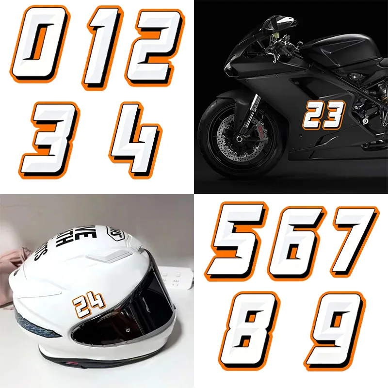 Adesivo de vinil laranja com número 0-9, decalque de dígitos para corrida, para carro, motocicleta, tanque de combustível, capacete, carenagem frontal