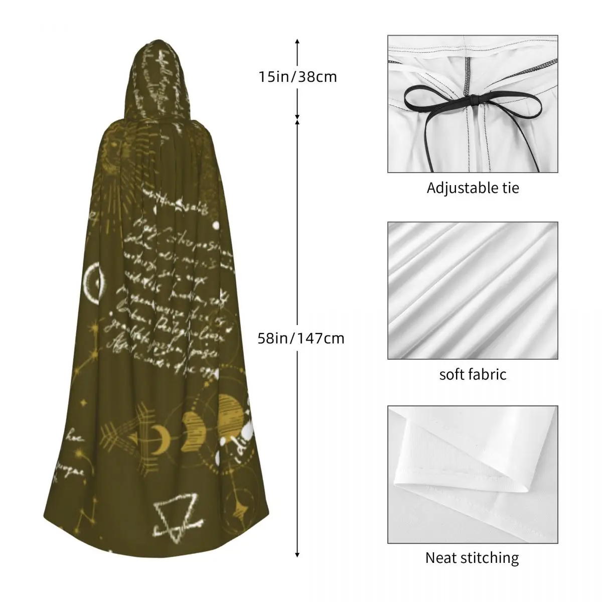 Adult Halloween Esoteric Manuscript Cloak Cape Hooded Medieval Costume Full Length Dress Coat image 5