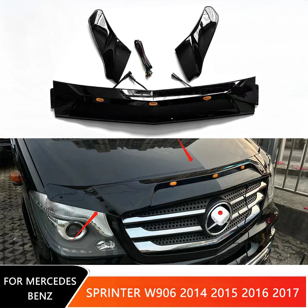 For Mercedes Benz Sprinter W906 2014-2017 Car Front Engine Grill Lip Molding Protector with Light Garnish Bug Shields Cover Trim