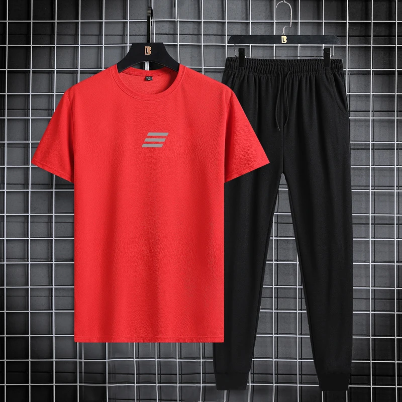 Spring/Summer Set Two Piece Slim Fit Short Sleeve Long Pants Set Casual Fashion Minimalist Sports Set