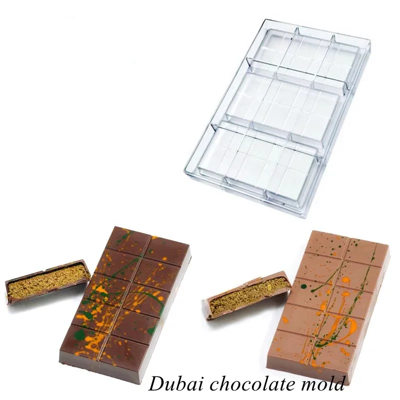 Dubai Chocolate Bar Mold Polycarbonate for Candy Bakery Baking Pastry Bakery Confectionery Utensil