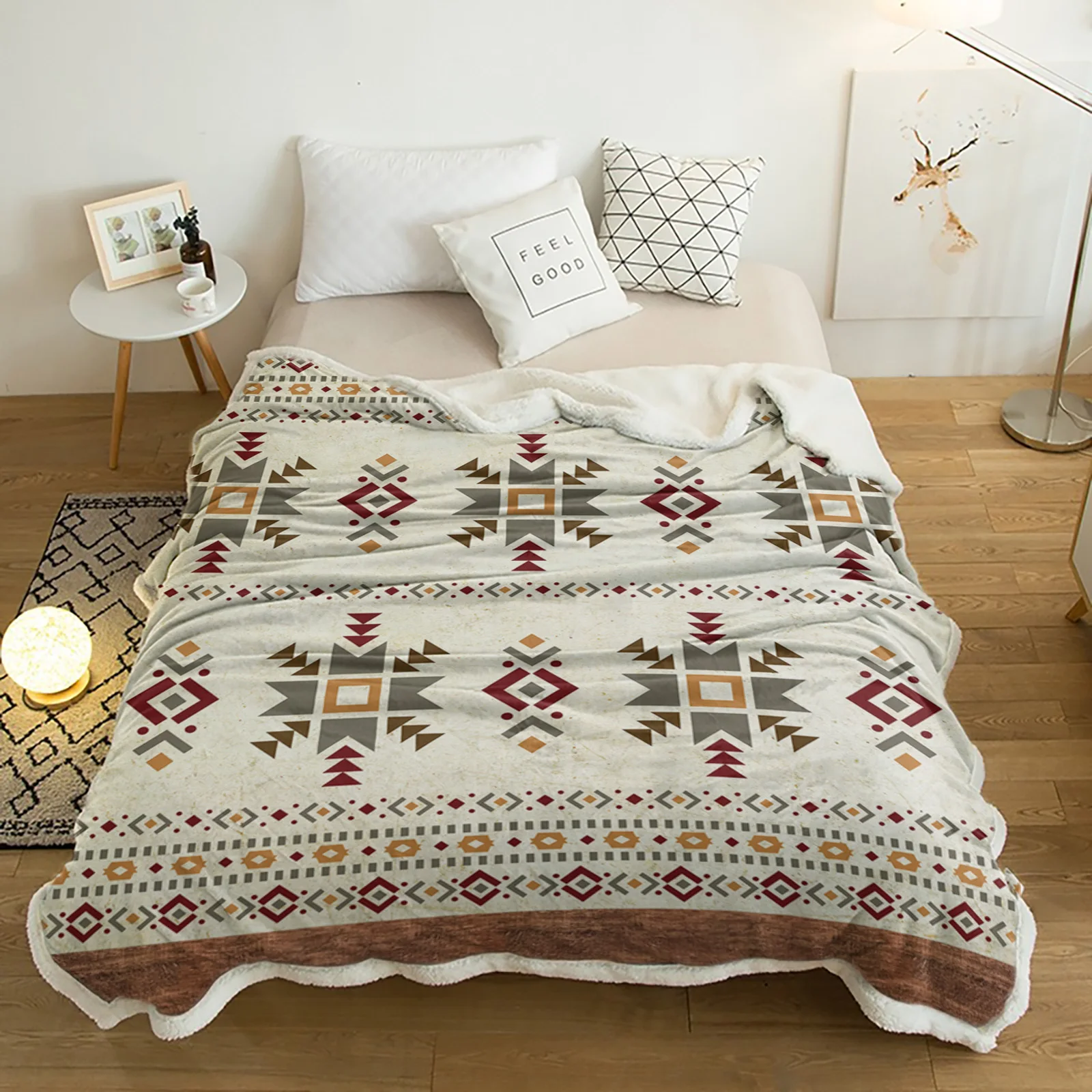 Retro Geometric Figures Cashmere Blanket Winter Warm Soft Throw Blankets for Beds Sofa Wool Blanket Bedspread