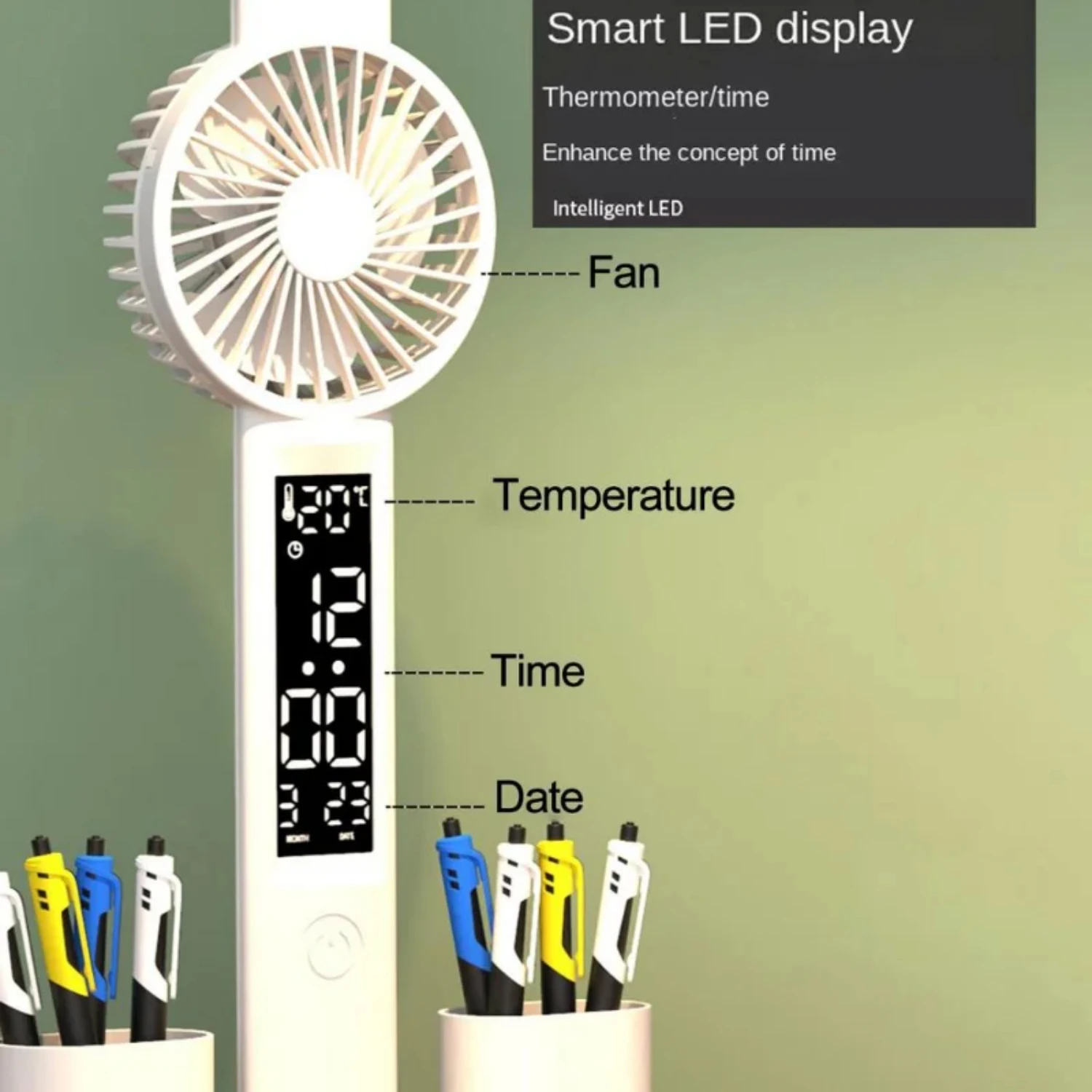 

Rechargeable Table Lamp Study, Desk Lamp Reading Light Led Table Light with Fan, Led Clock Dispaly Reading Lamp