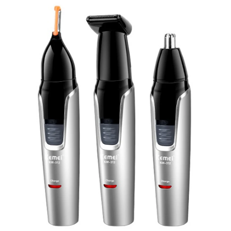 Kemei 3in1 قابلة للشحن الأذن الأنف الشعر المتقلب للرجال التهيأ أداة تهذيب اللحية الكهربائية أداة قص الحواجب شكل الوجه أداة إزالة الصواميل