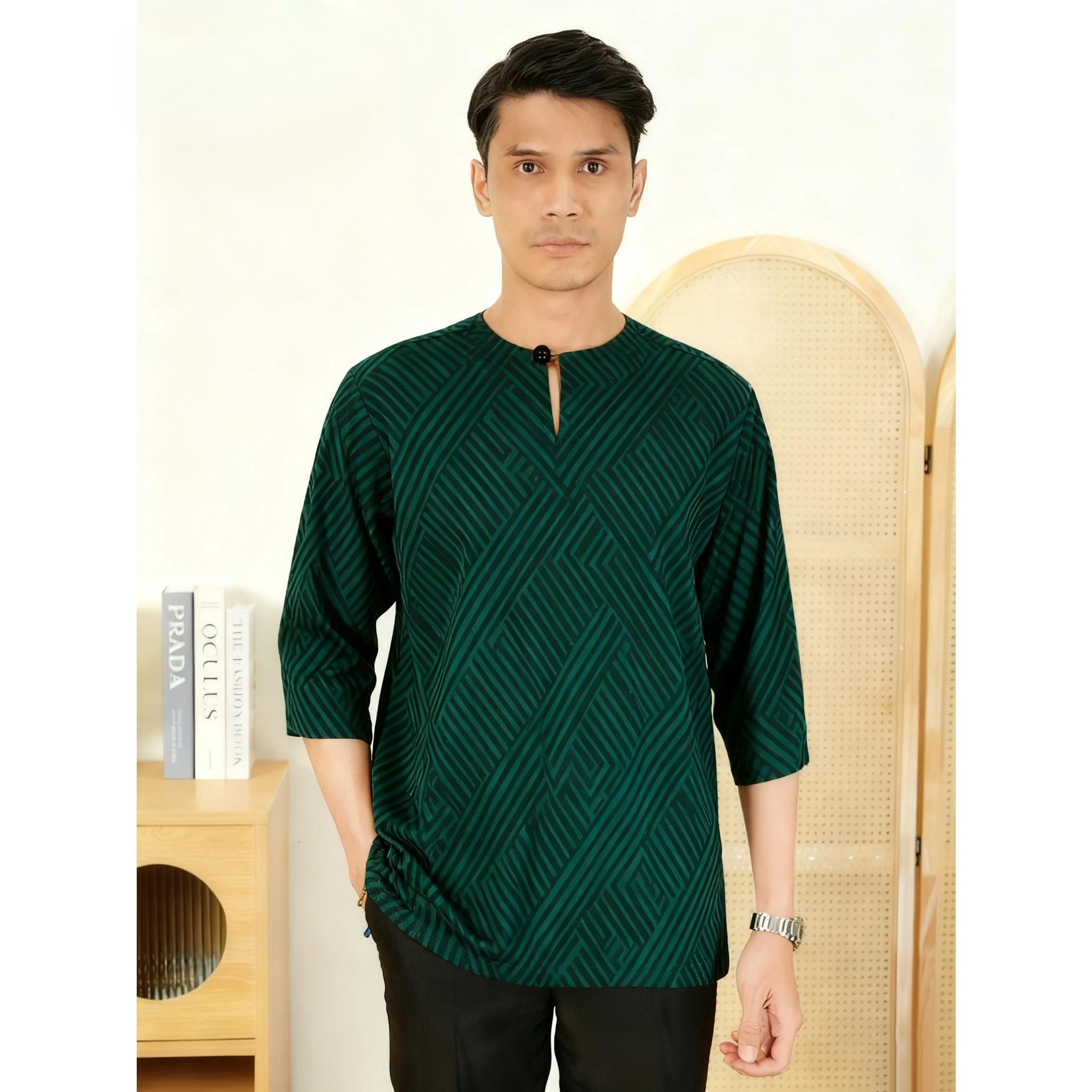 بلايز بأكمام قصيرة ملابس صلاة إسلامية فاخرة على الطراز الأفريقي البرنز ثلاثية الأبعاد أزياء مطبوعة النمط العربي الوطني Maroc Homme #3