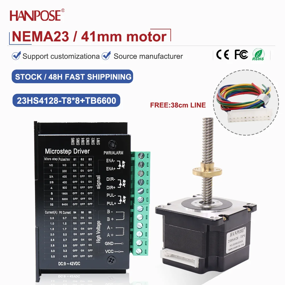 

NEMA17 output screw stepper motor 17HS6401S-T8*8+TB6600drive 1.8A 100-400mm trapezoidal screw trapezoidal thread