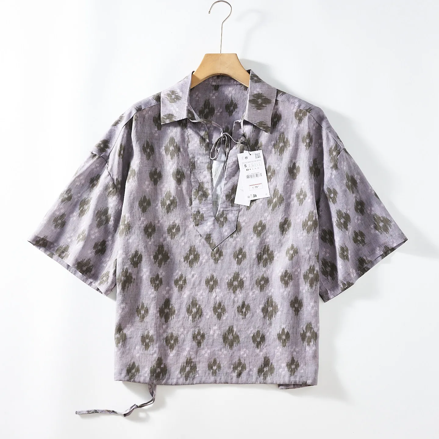 

2026 Summer New American Retro Lightweight Breathable Short-Sleeve Lapel Printed Shirt Men's Fashion Washed Loose Casual Blouses