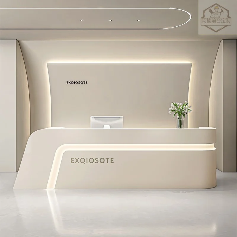 

Design Barber Front Desk Reception Counter Brown Business Clinic Reception Desks Beauty Salon Mostrador Recepcion Furniture